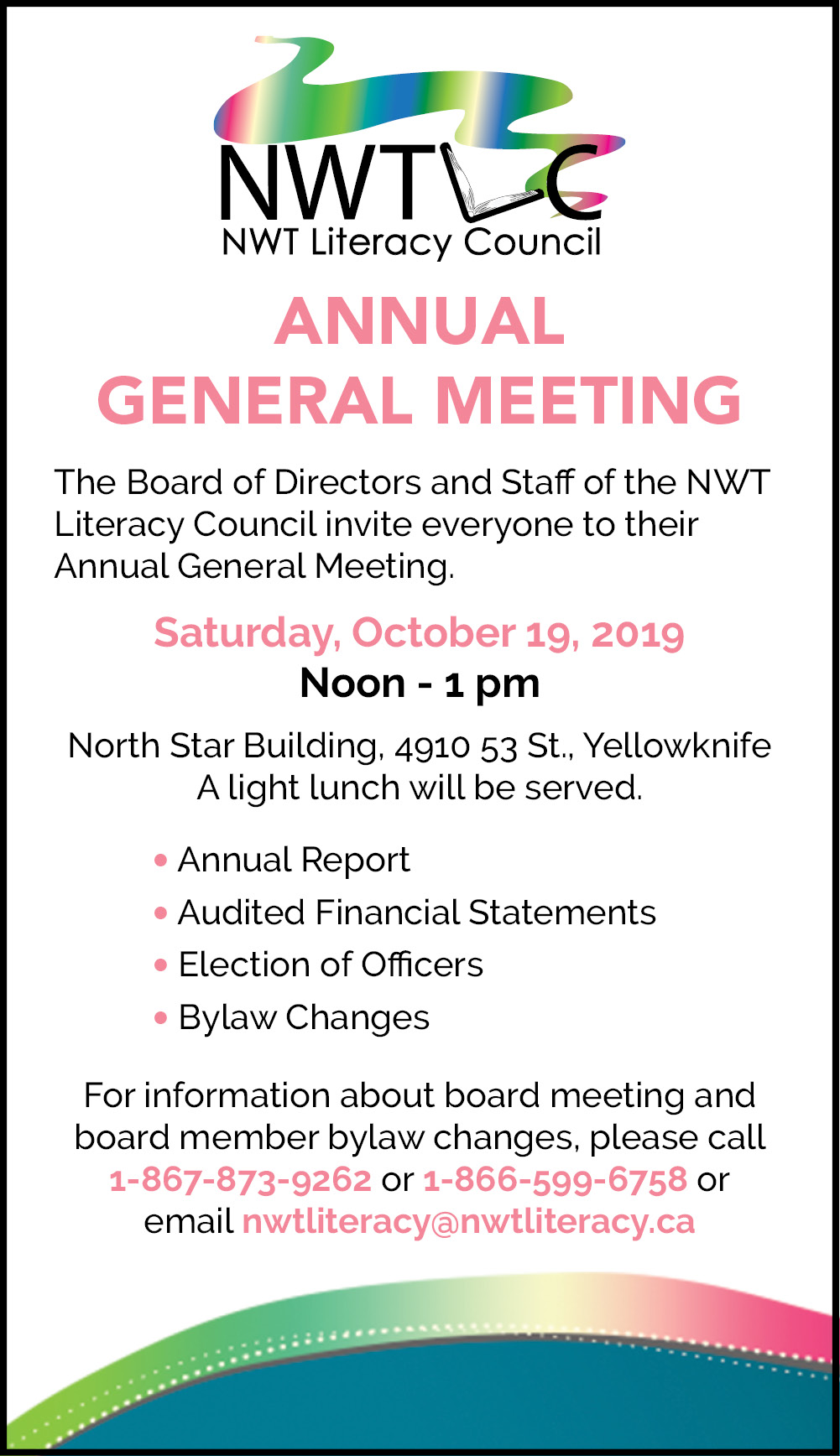 Our AGM is Saturday, October 19, 2019. Everyone welcome.