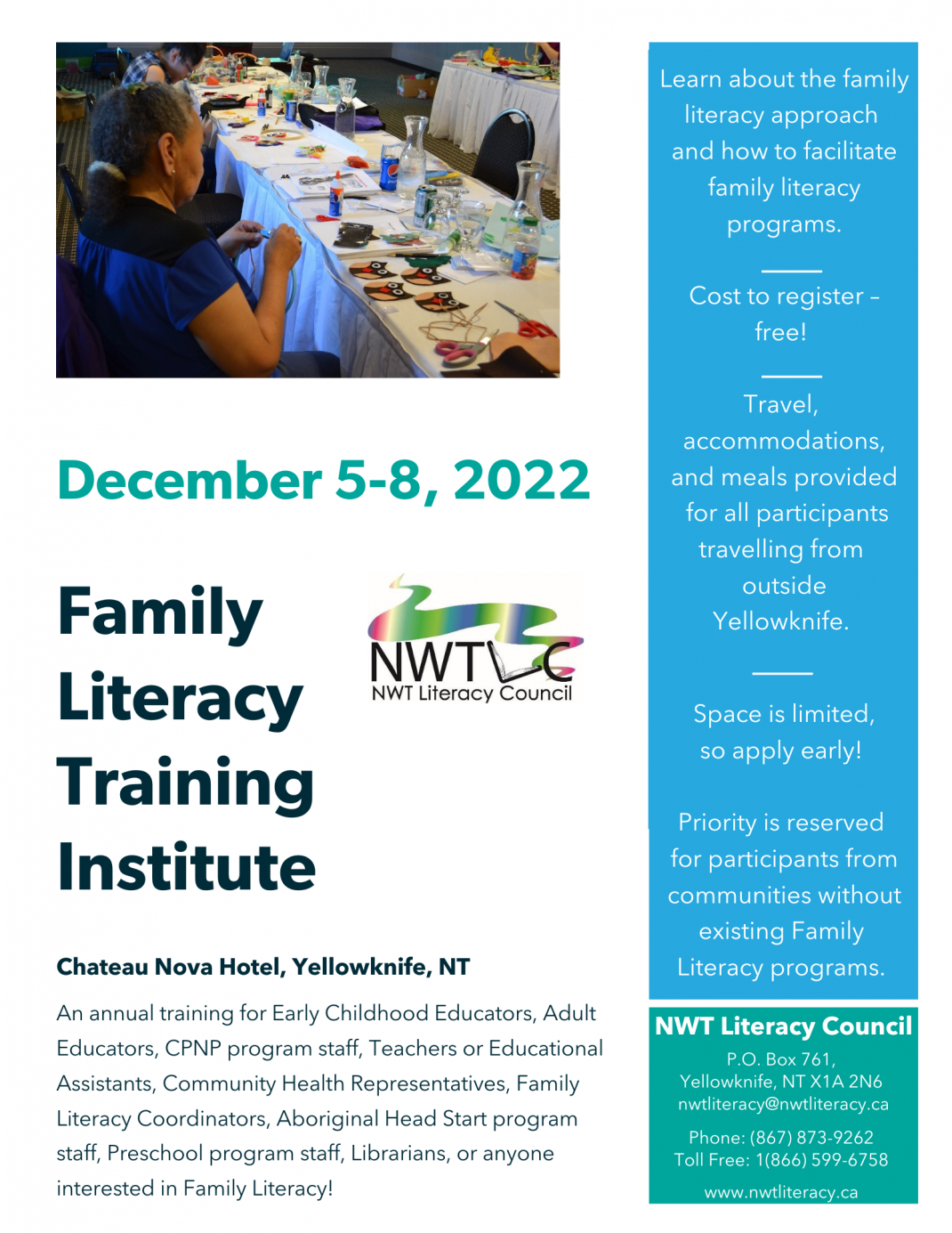 Family Literacy Training Institute - Chateau Nova Hotel, Yellowknife - December 5-8, 2022