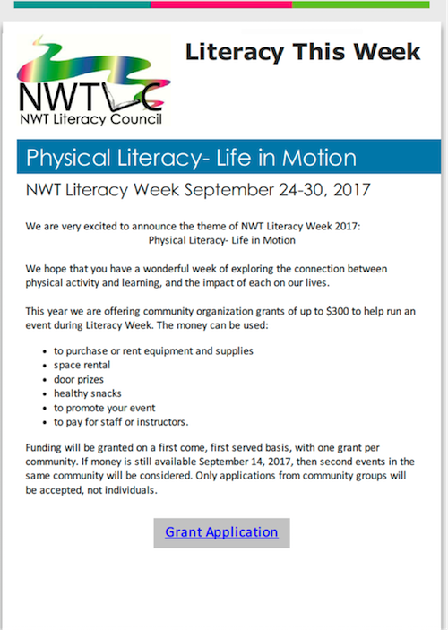 Special NWT Literacy Week announcement